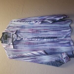 INVESTMENTS, Sz M Blue, purple, Long Sleeve 100% Poly Blouse, EUC CL# 112